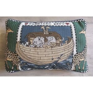 Noah's Ark "Promises Kept" Tapestry Throw Pillow 17x11 Decorative Ark Animals